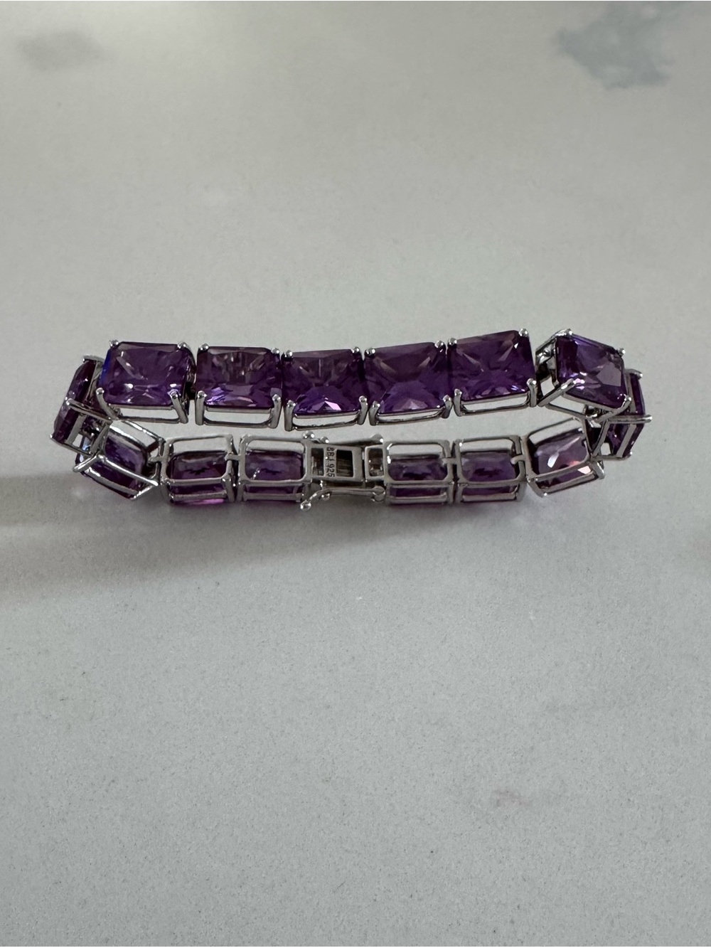 925 Sterling Silver Tennis Bracelet Natural Amethyst Gemstone Round Bracelet